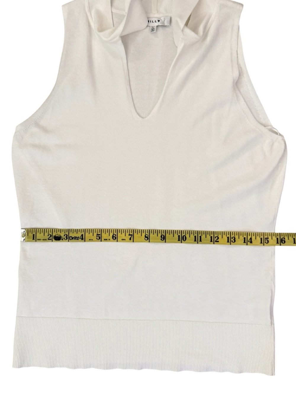 Milly Tie Neck Sleeveless Sweater Large Cream Ivory Knit Shell Top - Picture 9 of 13